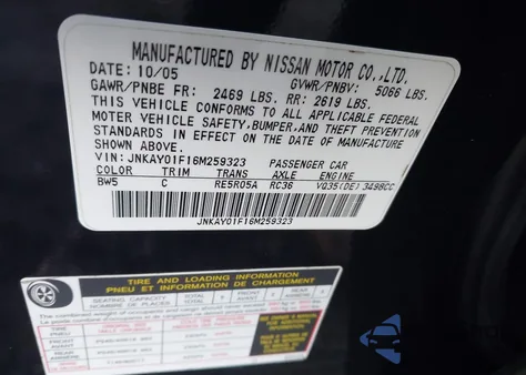 2006 Infiniti M35X из США, поврежденный, VIN JNKAY01F16M259323